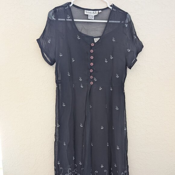 Vintage Victoria Holley 2 Piece Sheer Maxi Dress Buttons Size PM 90s - Picture 1 of 14